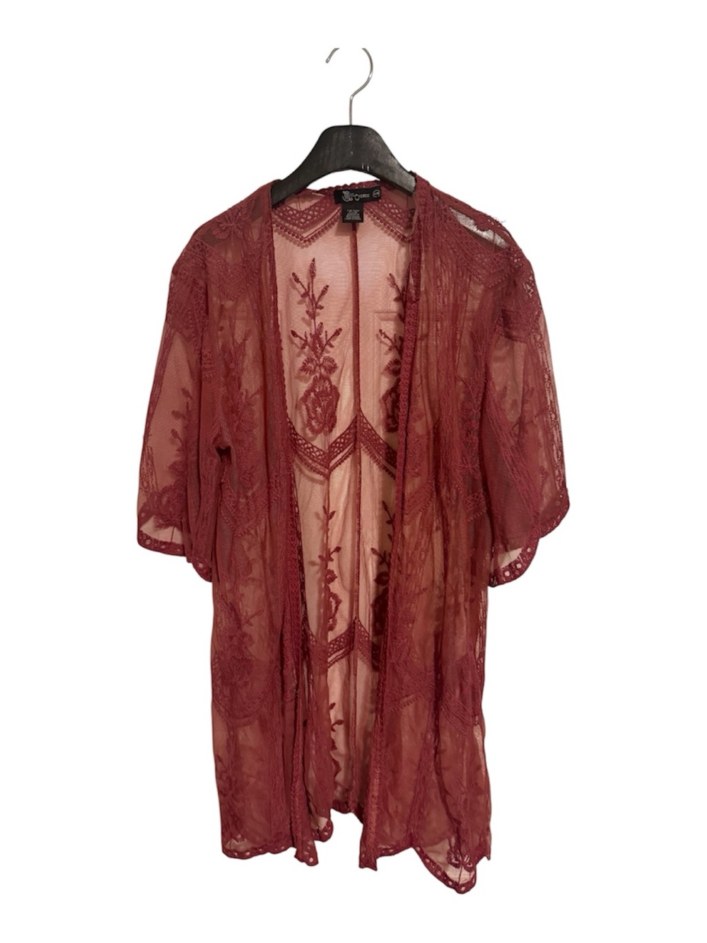 Ava Burgundy Lace Sheer Kimono